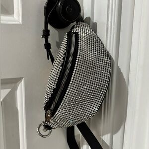 Alexander Wang Crystal Belt Bag Rhinestone Fanny Pack Black Silver